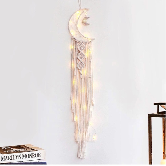 RESTOCKED! Macrame Wall Hanging Moon Fairy String Light Boho Tassel Wall Decor - Picture 2 of 6